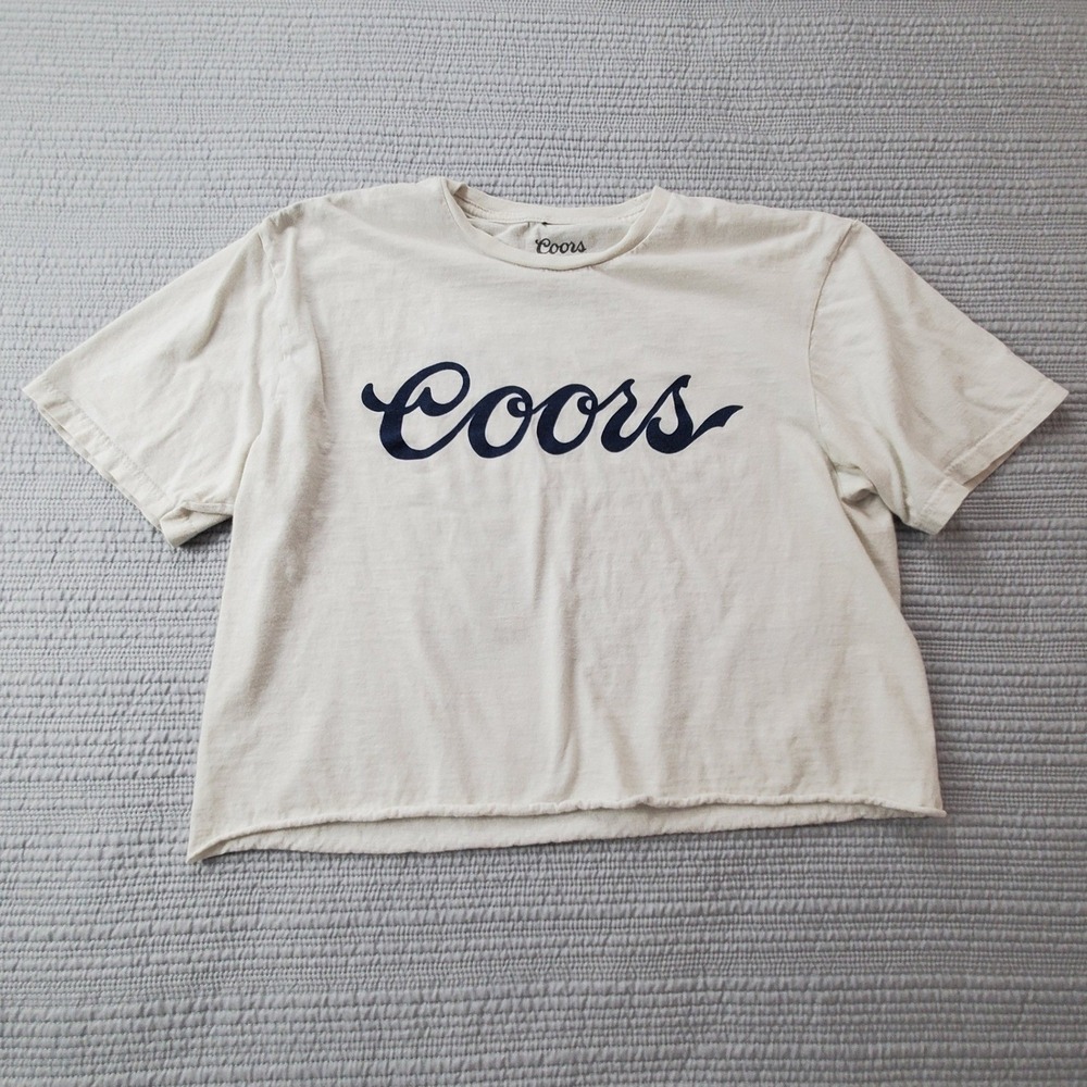 Coors Banquet Licensed Cropped Box T Shirt Cream Navy Promo Back Graphic Medium